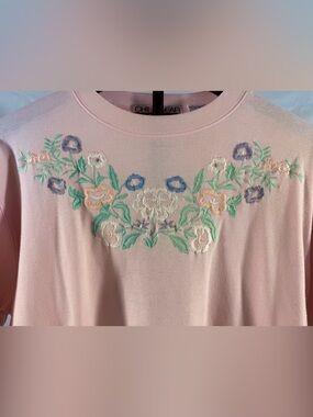Vintage China Wear Floral Embroidered Sweatshirt Pink Cottagecore M